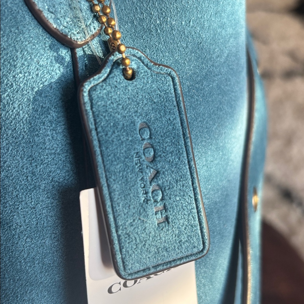 Coach Bleecker Bucket Bag 21 Sea Blue Suede NWT - Picture 10 of 12
